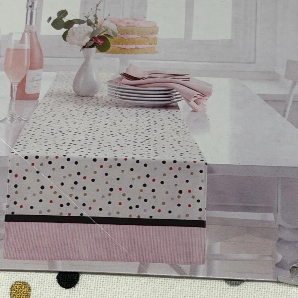 Polka Dot and Striped Table Runner - White, Black, Red, Gold, Pink